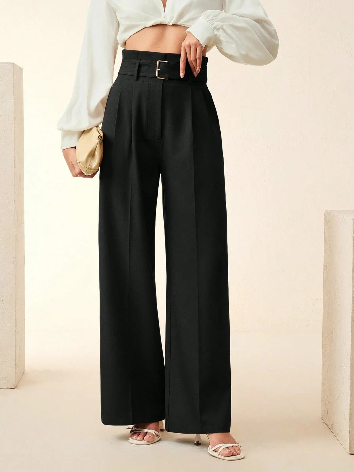 Damen-Plisseehose mit weitem Bein in Unifarben