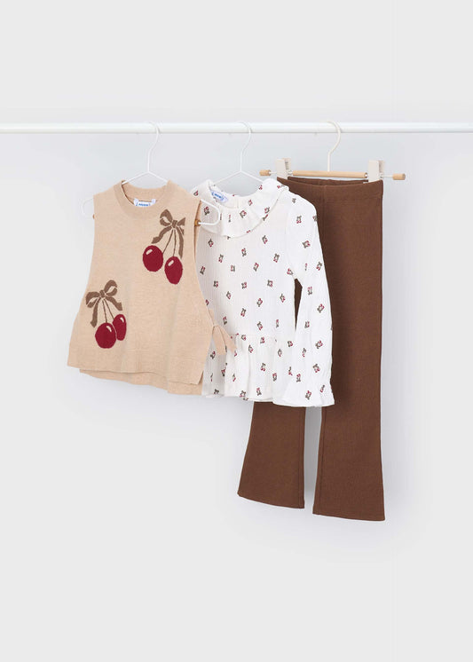 3-teiliges Set mit Kirsch-Print-Weste für Mädchen