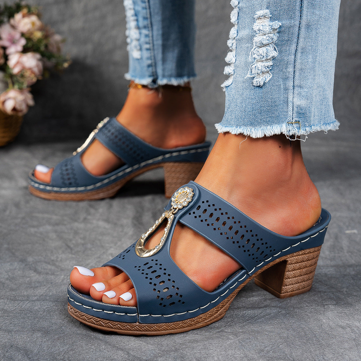 Orthopädische Strass-Absatzsandalen