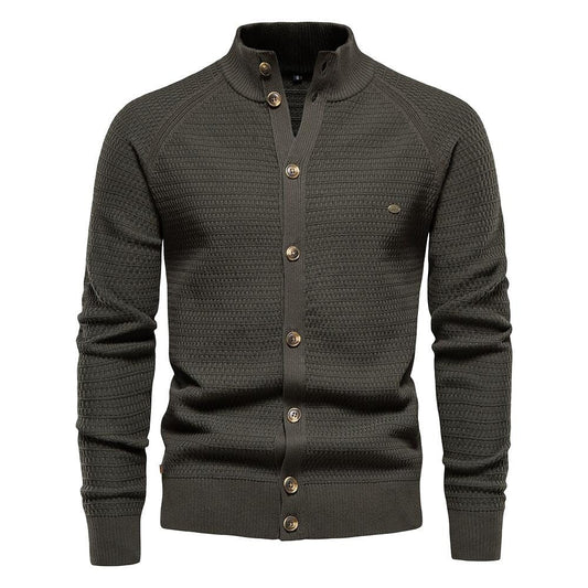 Strickjacke für Herren mit Strukturmuster und Stehkragen