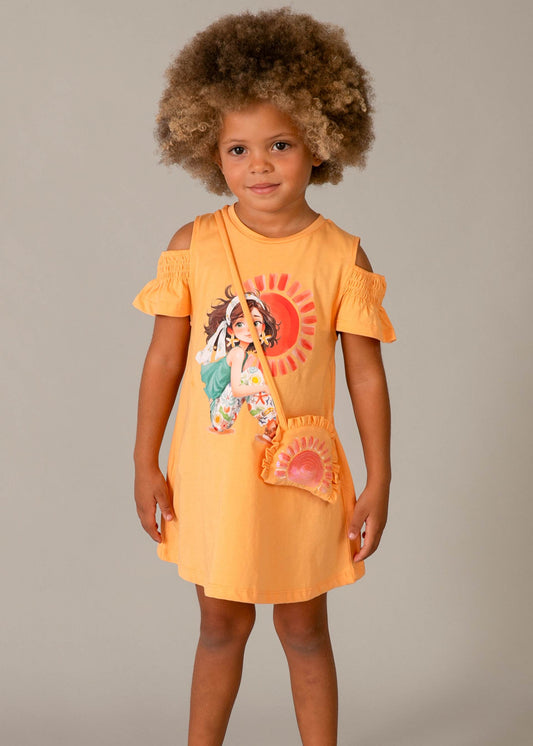 Dress with slits and handbag for girls