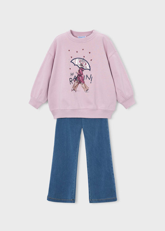 Girls' flare leggings and sweatshirt set