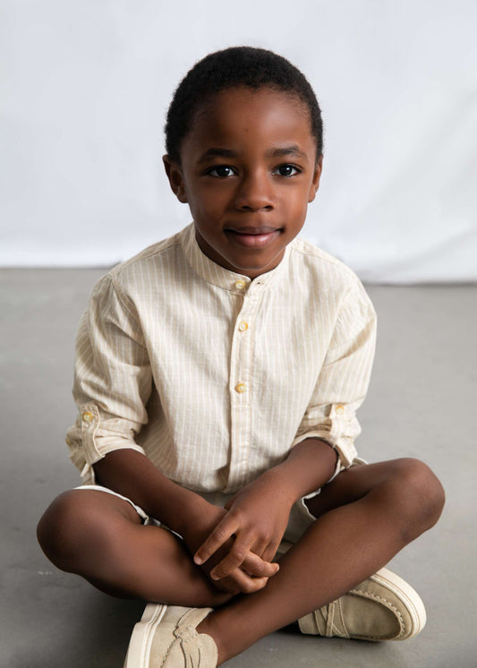 Long-sleeved linen shirt and Bermuda shorts set for boys