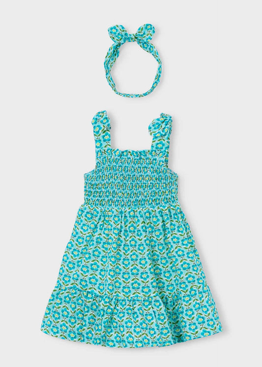 Printed dress with headband for girls