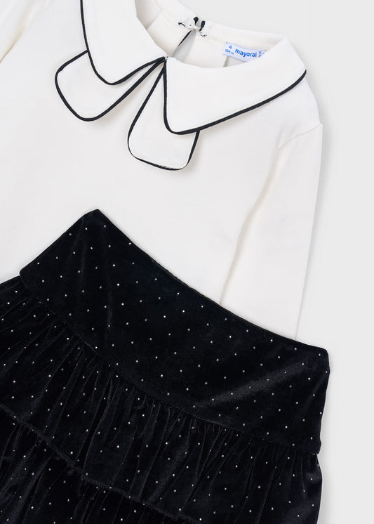 Velvet skirt and T-shirt set for girls
