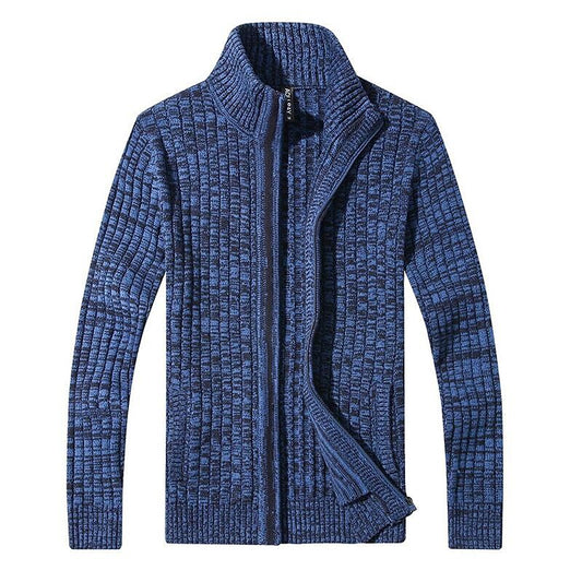 Men's Melange Stand Collar Slim Fit Zipper Sweater