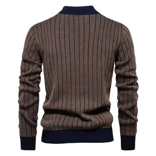 Men's Mock Turtleneck Striped Knit Pullover Sweater