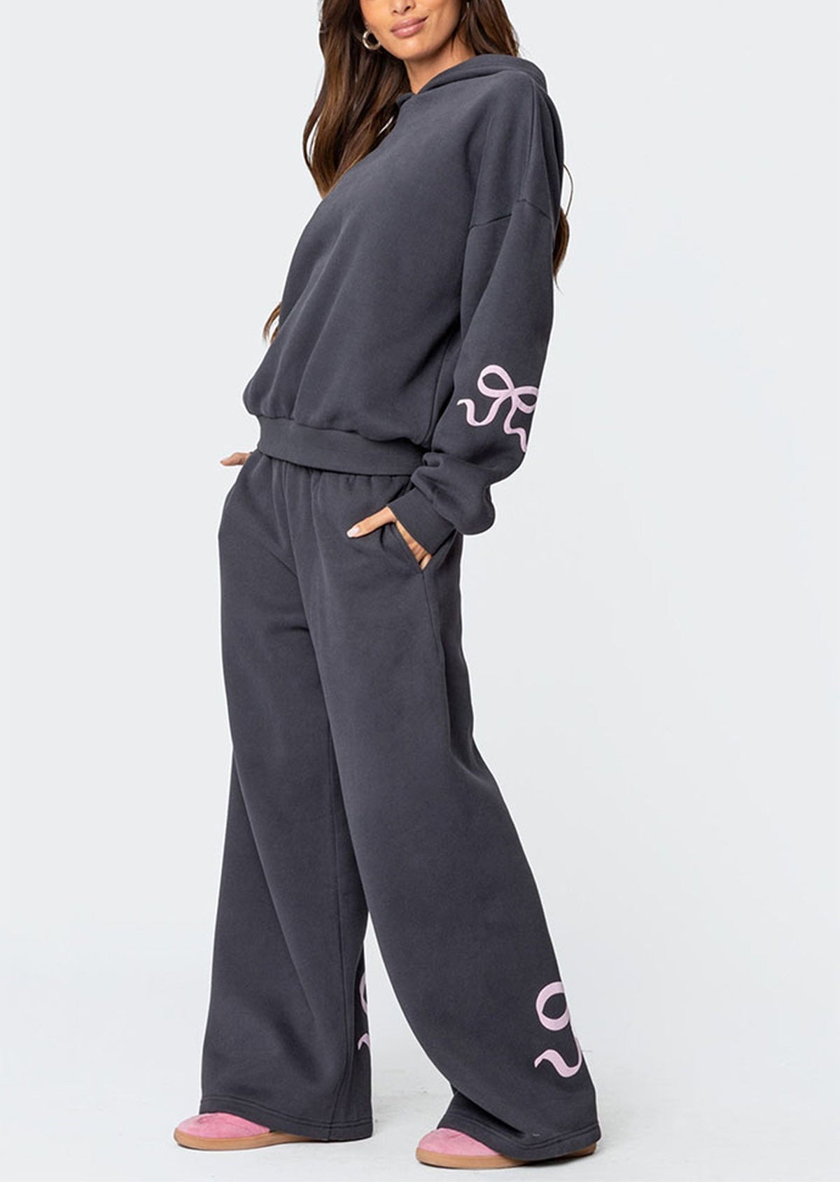 Weihnachtsverkauf 50 % RABATT – Damen-Sweatset mit Kapuzenpullover und Schleifendetail