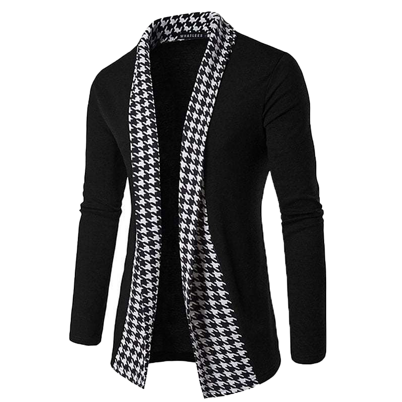 Herren Cardigan mit Hahnentrittmuster und Patchwork
