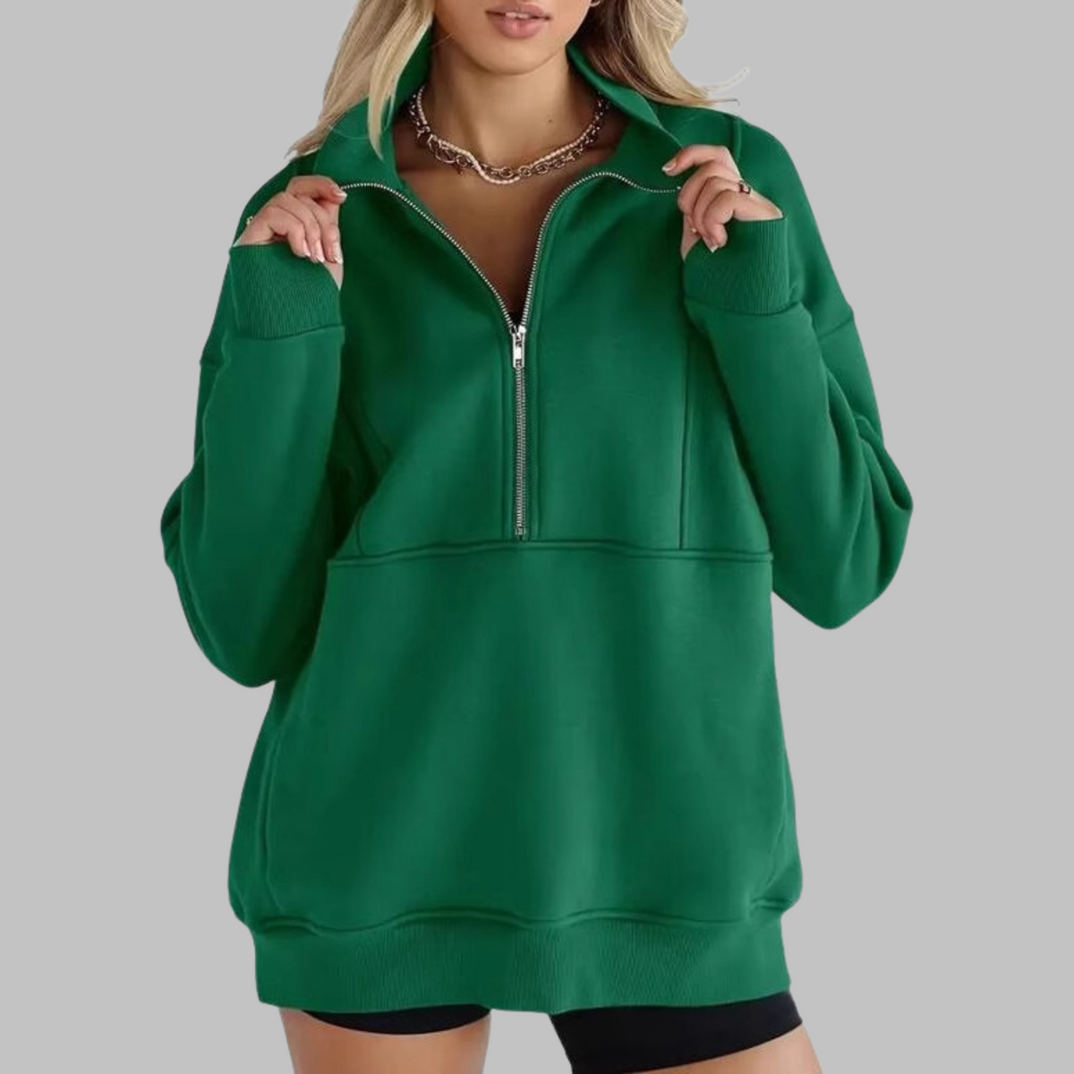 ✨Top-1 Pullover 2025✨Damen Herbst/Winter Bequemer Kragen Halb-Reißverschluss Oversize Langarm-Sweatshirt
