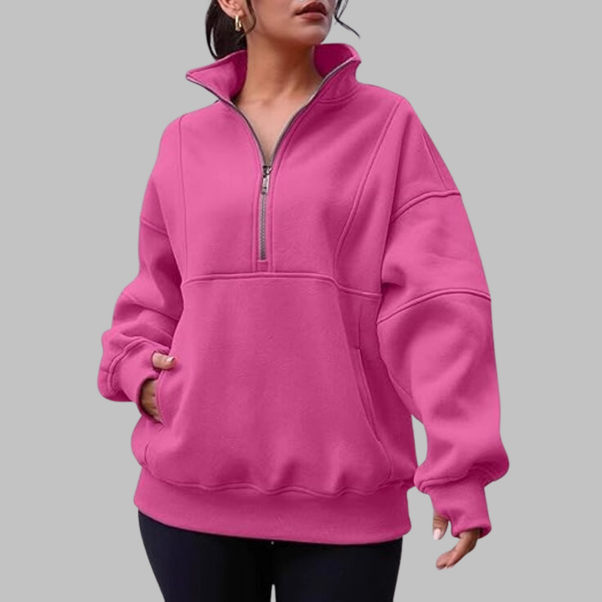 ✨Top-1 Pullover 2025✨Damen Herbst/Winter Bequemer Kragen Halb-Reißverschluss Oversize Langarm-Sweatshirt