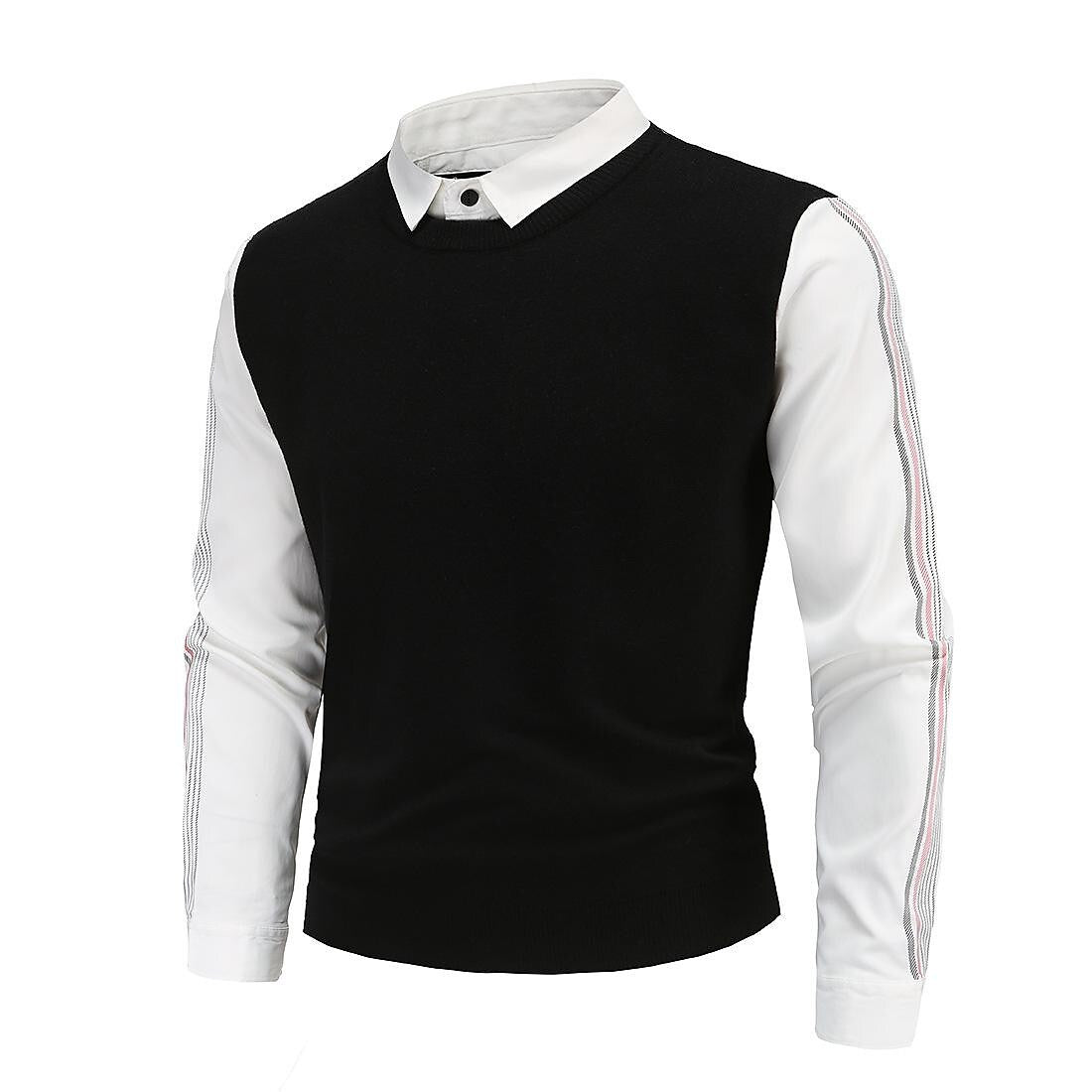 Herren Slim Patchwork Pullover in Zwei-in-Eins-Optik