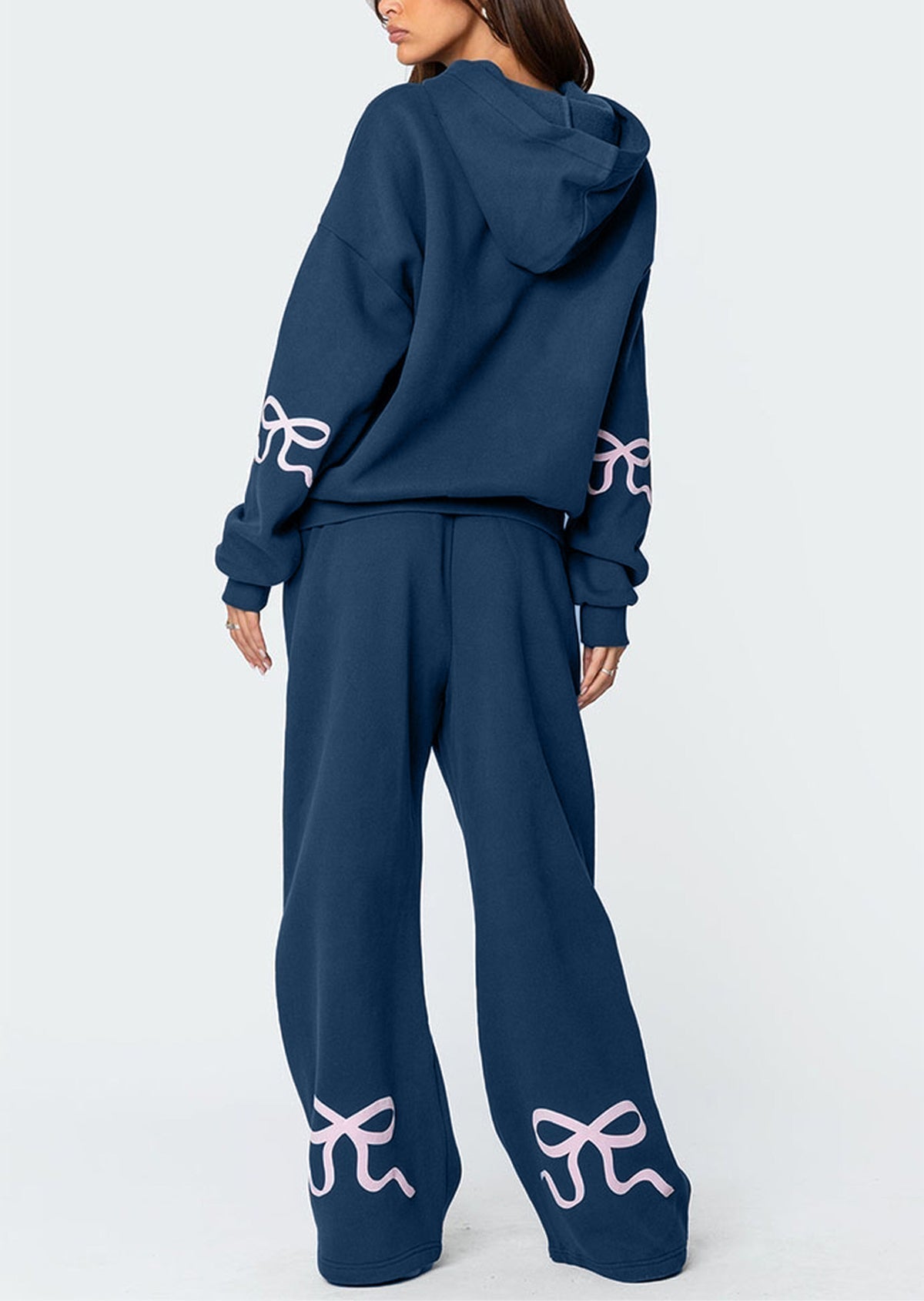 Weihnachtsverkauf 50 % RABATT – Damen-Sweatset mit Kapuzenpullover und Schleifendetail