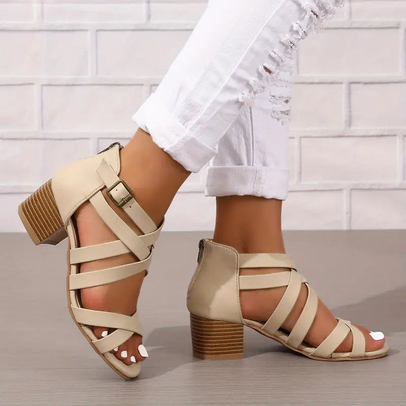 🔥Letzte Tagesaktion 50 % RABATT - Retro-Sandalen mit gestapeltem Absatz und orthopädischem Fußbett für Damen