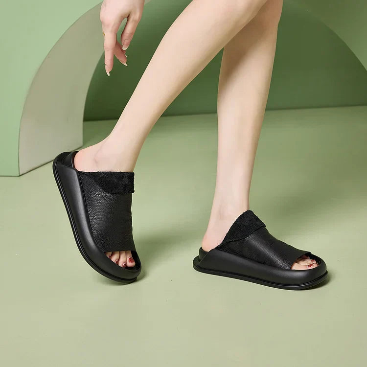 LetcloTM Damen Plateau-Slipper aus italienischem Leder