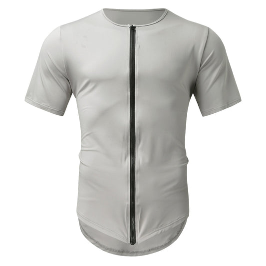 Patrick Zip Cardigan Round Neck Short Sleeve T-Shirt