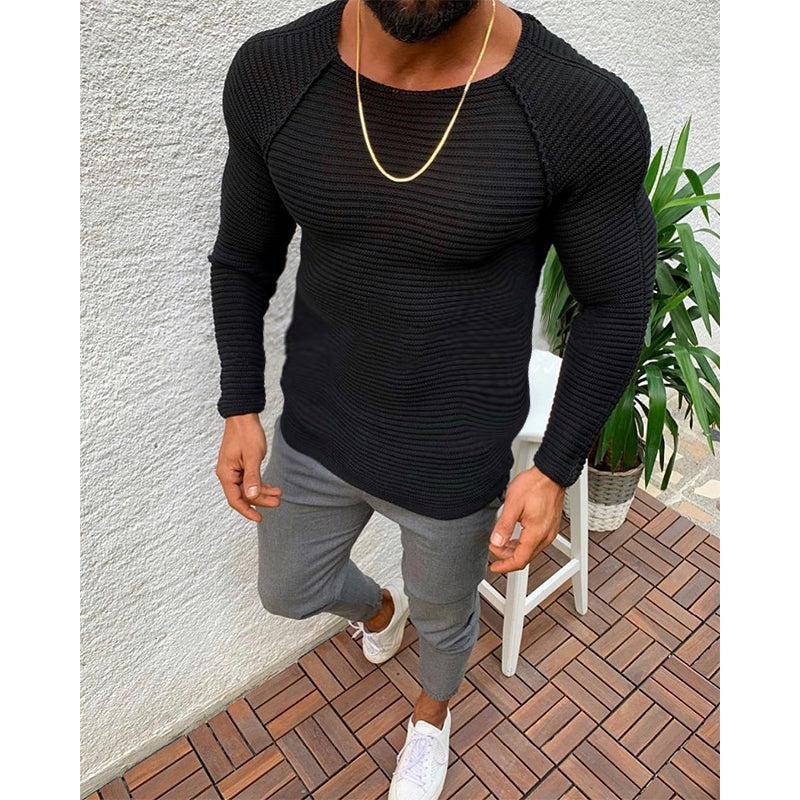 Herren Pullover mit Rundhalsausschnitt, Raglanärmeln und einfarbigem Design