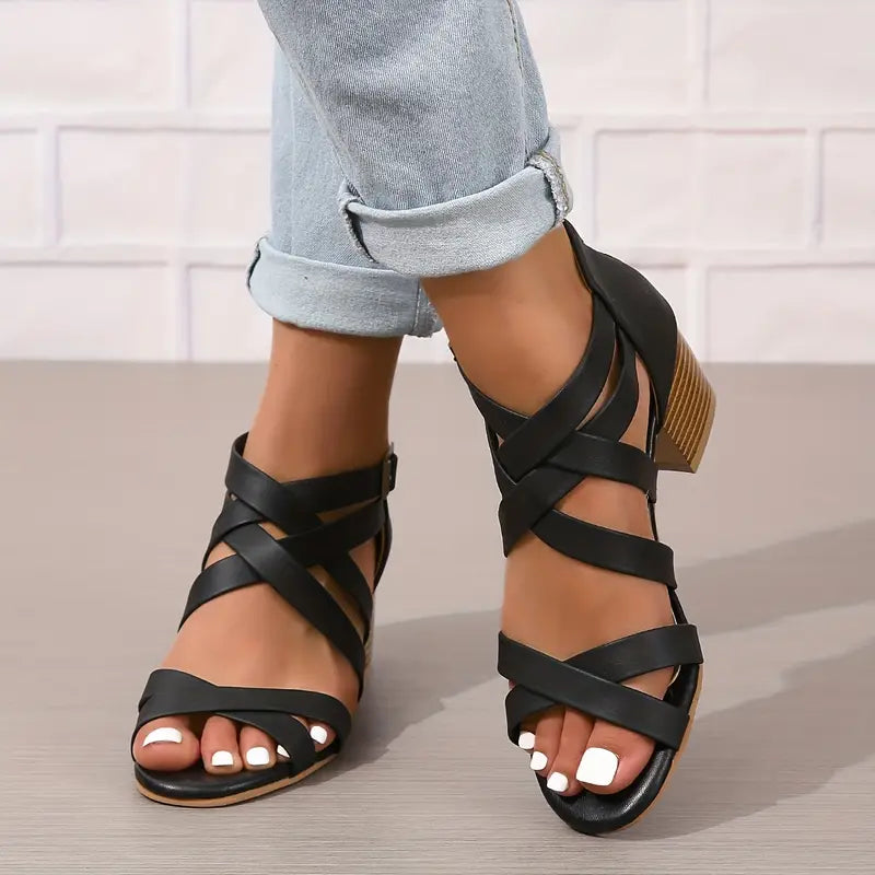 🔥Letzte Tagesaktion 50 % RABATT - Retro-Sandalen mit gestapeltem Absatz und orthopädischem Fußbett für Damen