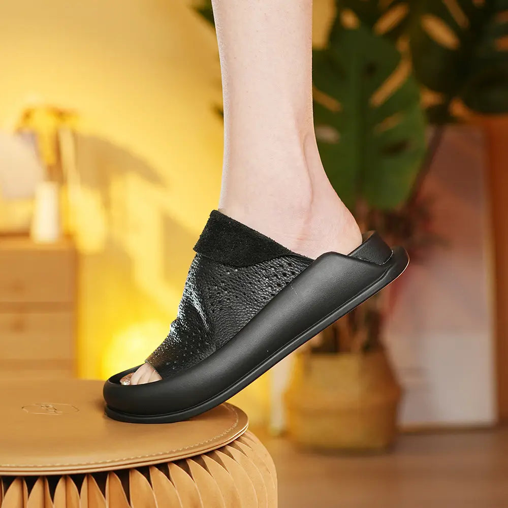 LetcloTM Damen Plateau-Slipper aus italienischem Leder