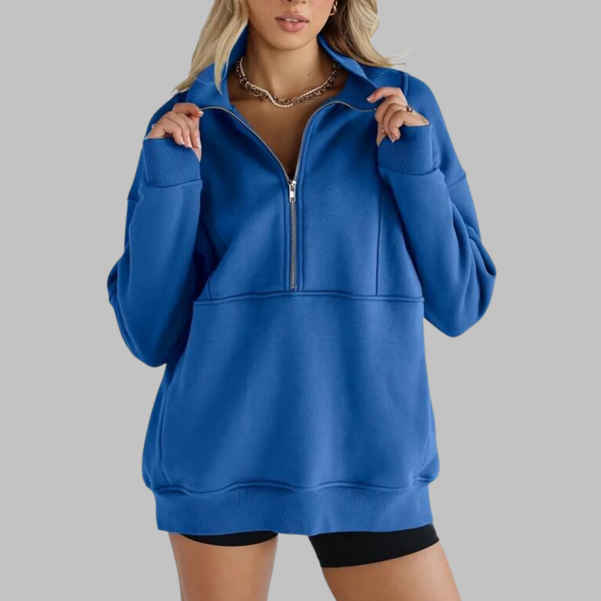 ✨Top-1 Pullover 2025✨Damen Herbst/Winter Bequemer Kragen Halb-Reißverschluss Oversize Langarm-Sweatshirt