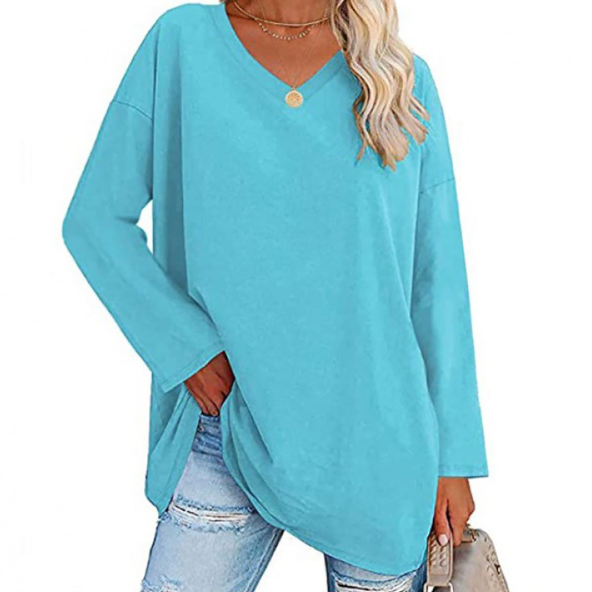 🔥Bis zu 69 % RABATT heute🔥Damen Herbst/Winter 2025 Oversize-Oberteile Langarm Lässige V-Ausschnitt Loose T-Shirts