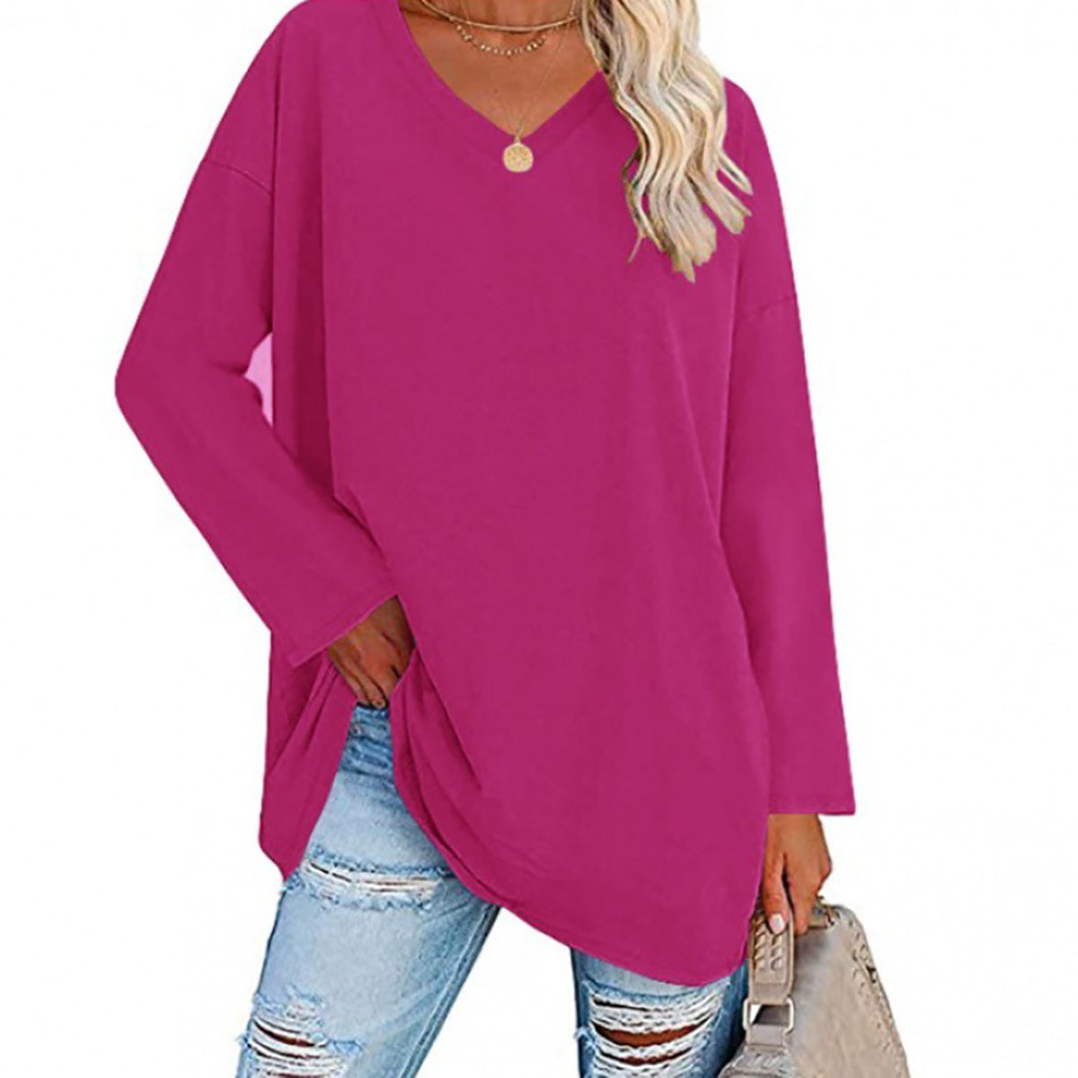 🔥Bis zu 69 % RABATT heute🔥Damen Herbst/Winter 2025 Oversize-Oberteile Langarm Lässige V-Ausschnitt Loose T-Shirts