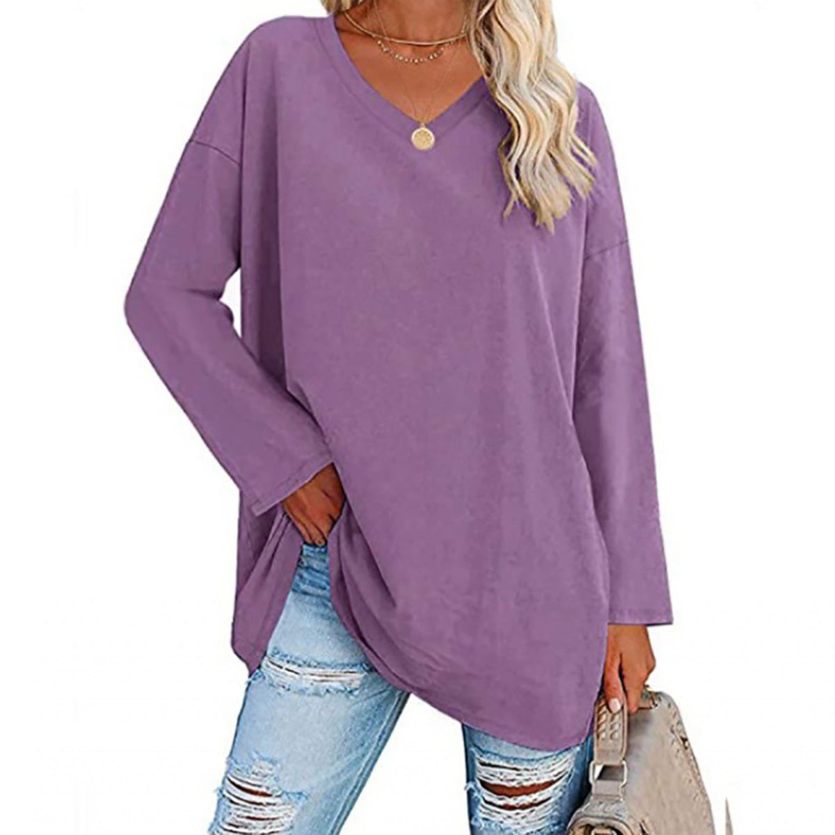 🔥Bis zu 69 % RABATT heute🔥Damen Herbst/Winter 2025 Oversize-Oberteile Langarm Lässige V-Ausschnitt Loose T-Shirts