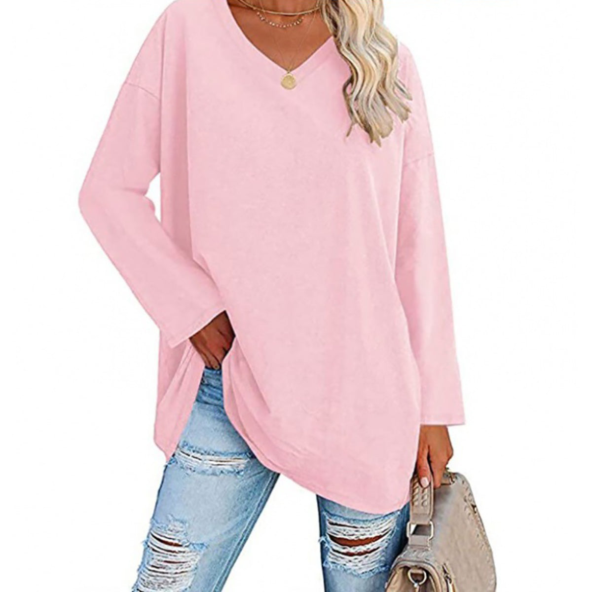 🔥Bis zu 69 % RABATT heute🔥Damen Herbst/Winter 2025 Oversize-Oberteile Langarm Lässige V-Ausschnitt Loose T-Shirts