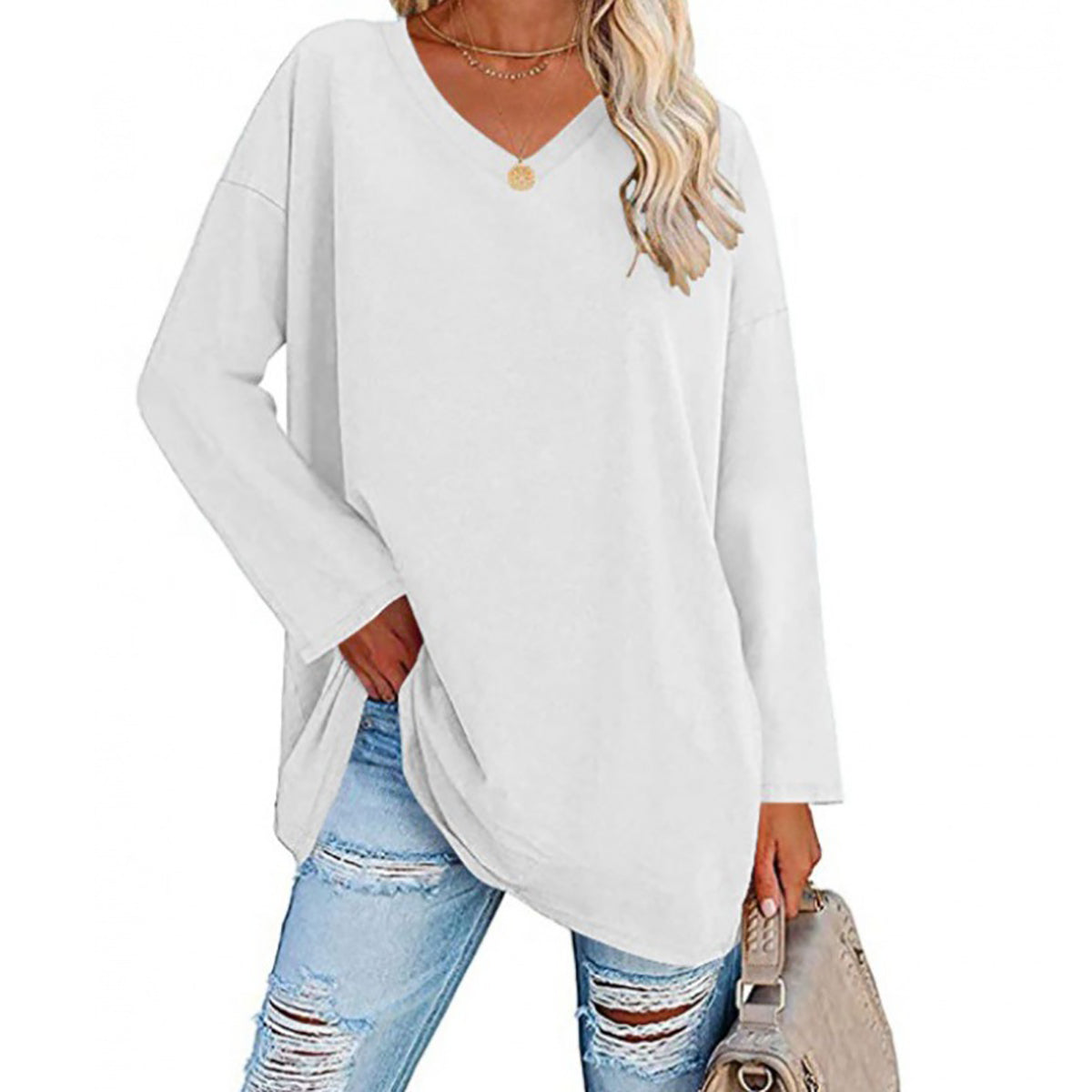 🔥Bis zu 69 % RABATT heute🔥Damen Herbst/Winter 2025 Oversize-Oberteile Langarm Lässige V-Ausschnitt Loose T-Shirts