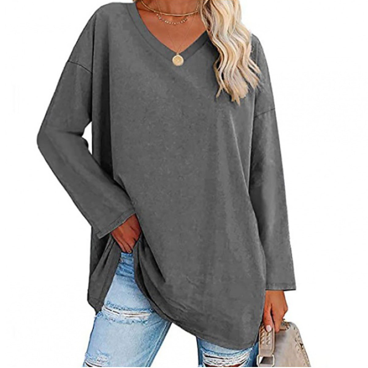 🔥Bis zu 69 % RABATT heute🔥Damen Herbst/Winter 2025 Oversize-Oberteile Langarm Lässige V-Ausschnitt Loose T-Shirts