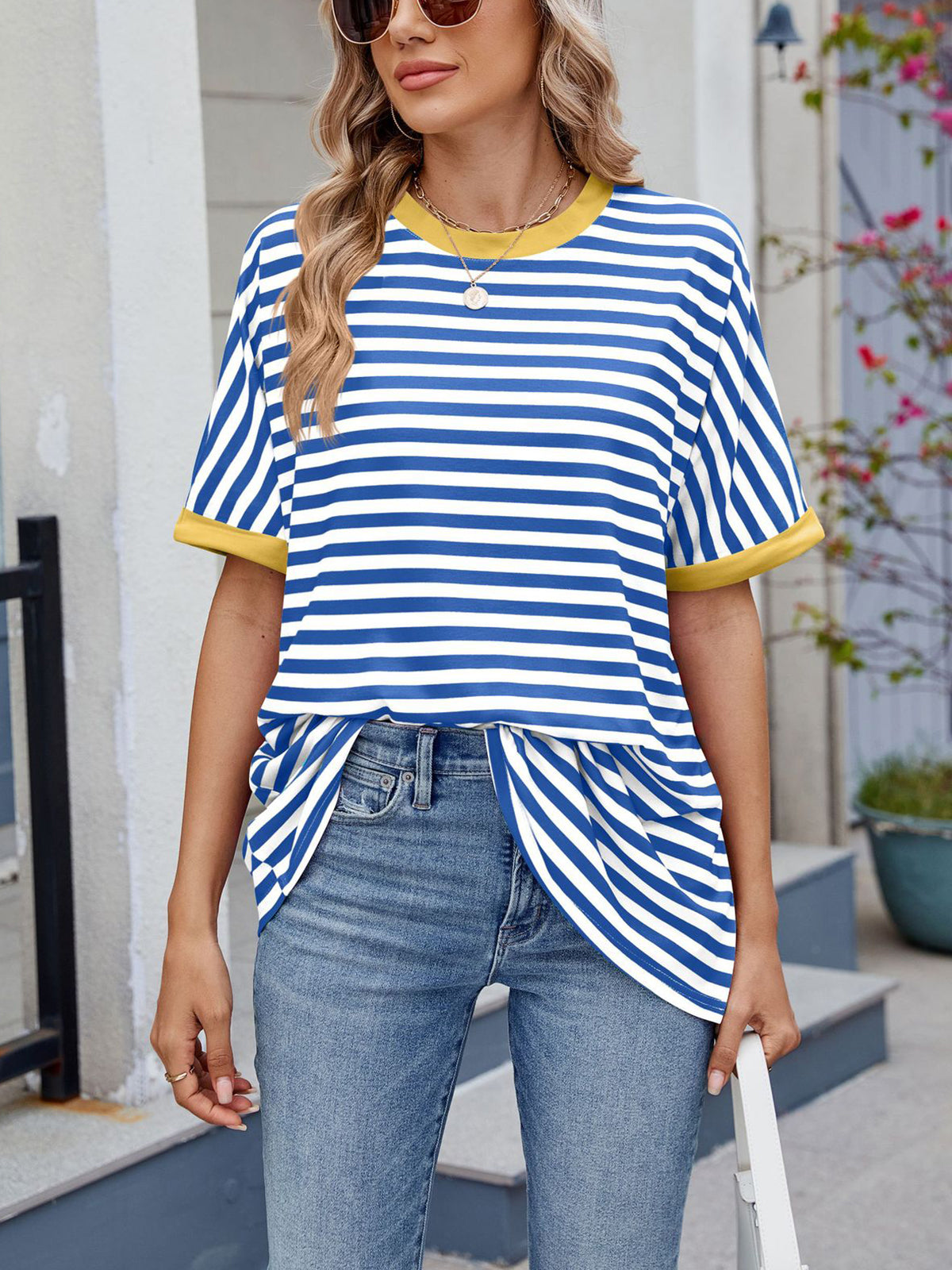 💖Damen Oversized Sommer-Oberteile Gestreiftes Freizeit-T-Shirt