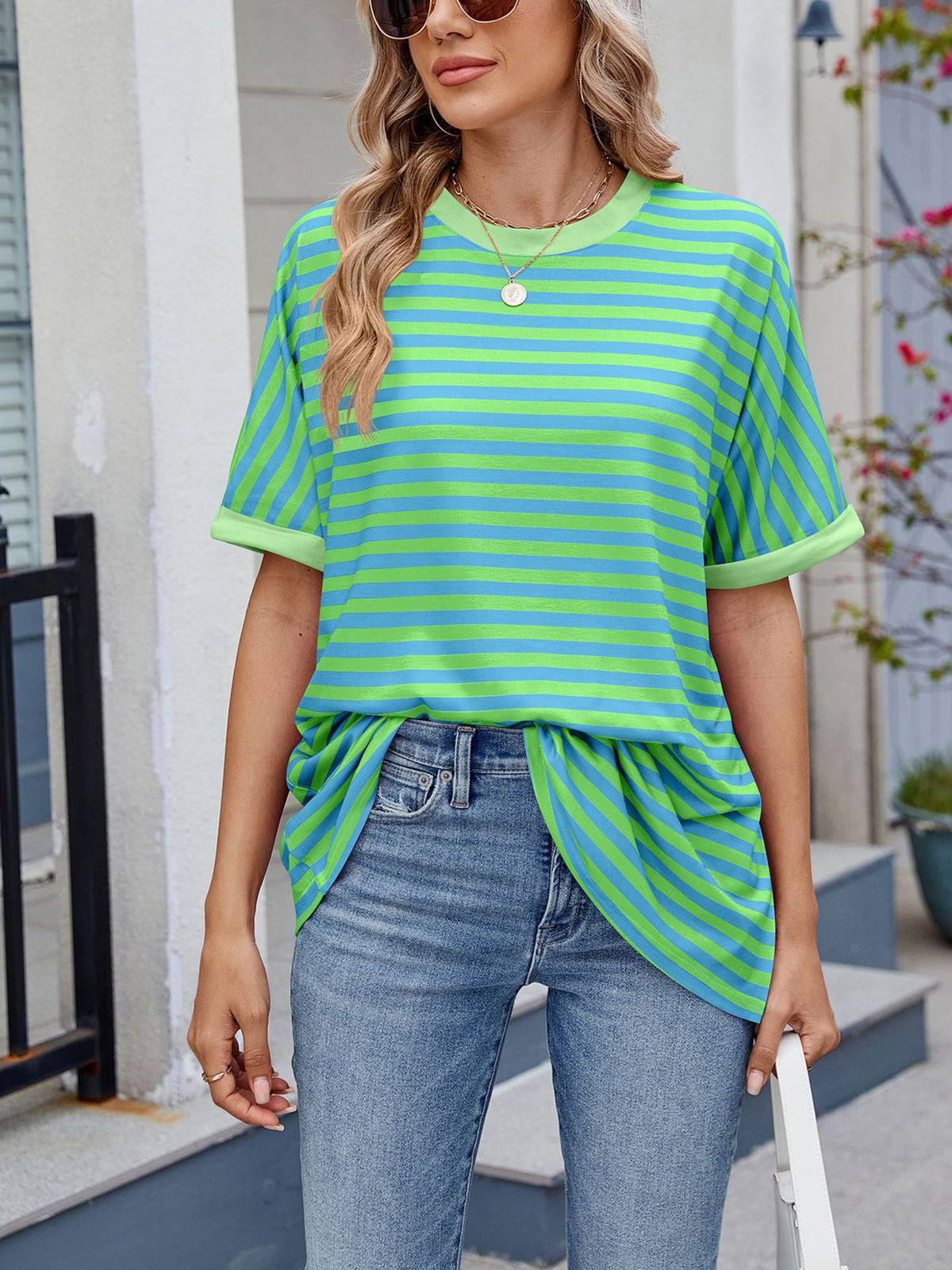 💖Damen Oversized Sommer-Oberteile Gestreiftes Freizeit-T-Shirt