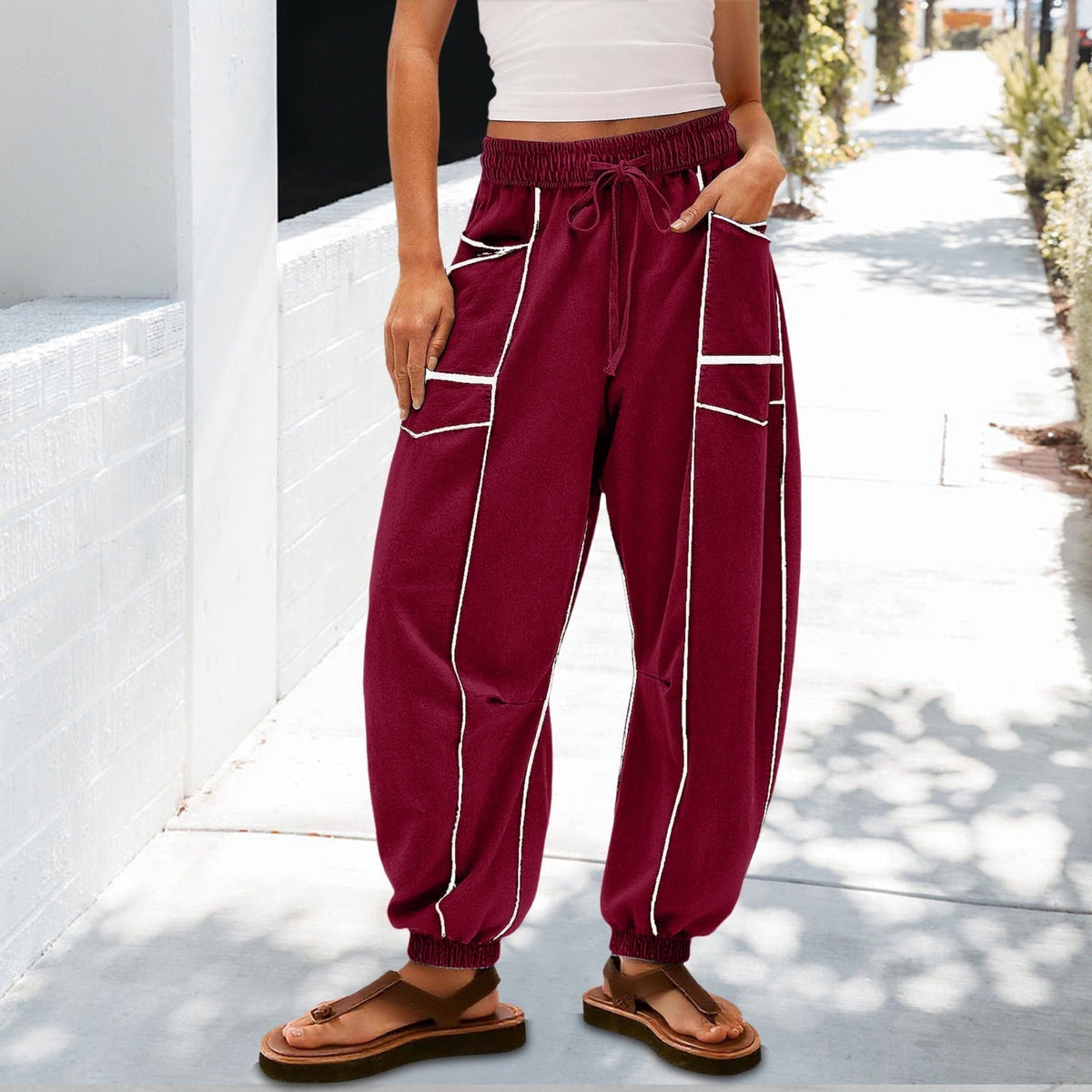 🔥Best-1 Sale Jogger 2025🔥Damen Baggy Barrel Jogger Weite Bein Lounge Sweathose mit Kordelzug und Taschen