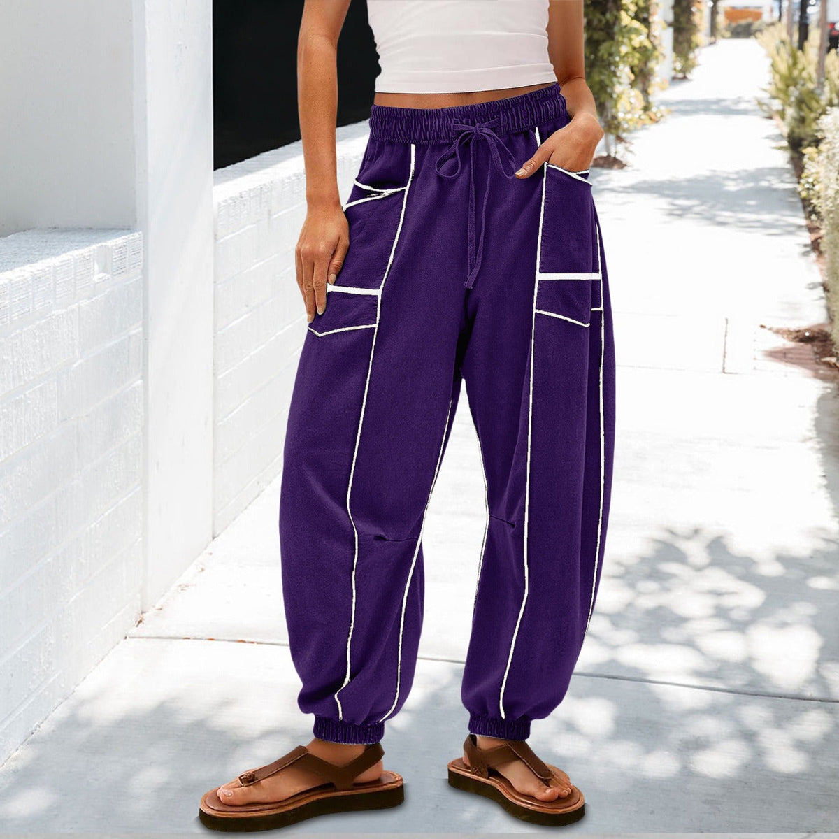 🔥Best-1 Sale Jogger 2025🔥Damen Baggy Barrel Jogger Weite Bein Lounge Sweathose mit Kordelzug und Taschen