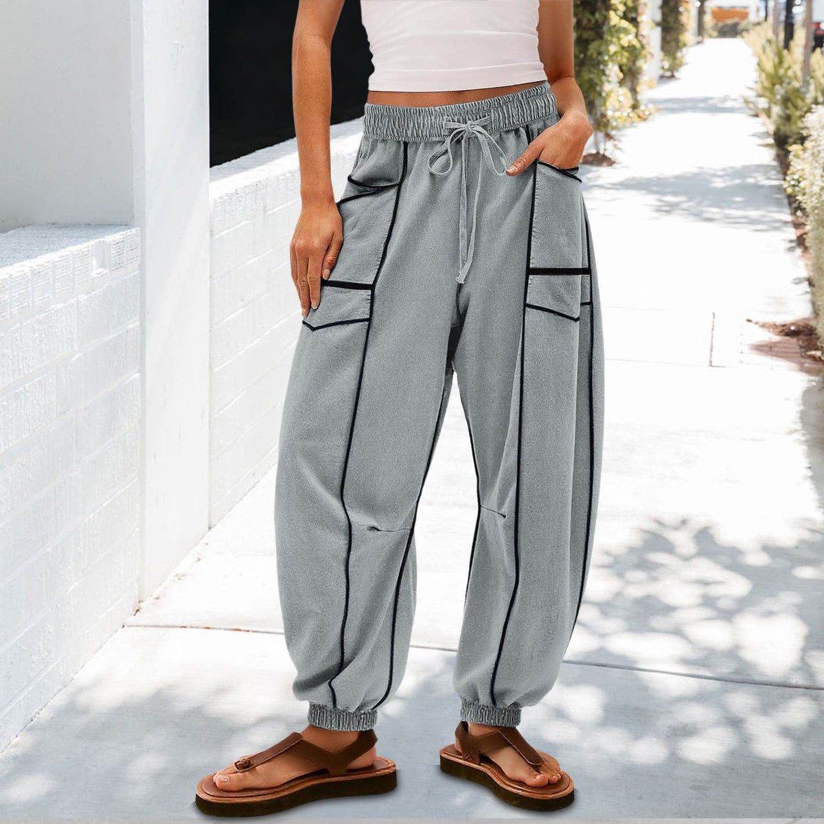 🔥Best-1 Sale Jogger 2025🔥Damen Baggy Barrel Jogger Weite Bein Lounge Sweathose mit Kordelzug und Taschen
