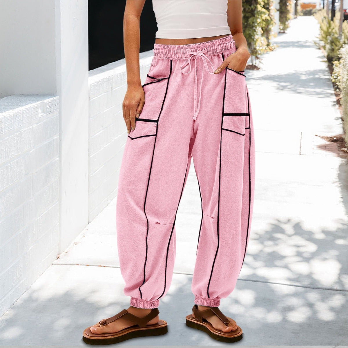 🔥Best-1 Sale Jogger 2025🔥Damen Baggy Barrel Jogger Weite Bein Lounge Sweathose mit Kordelzug und Taschen