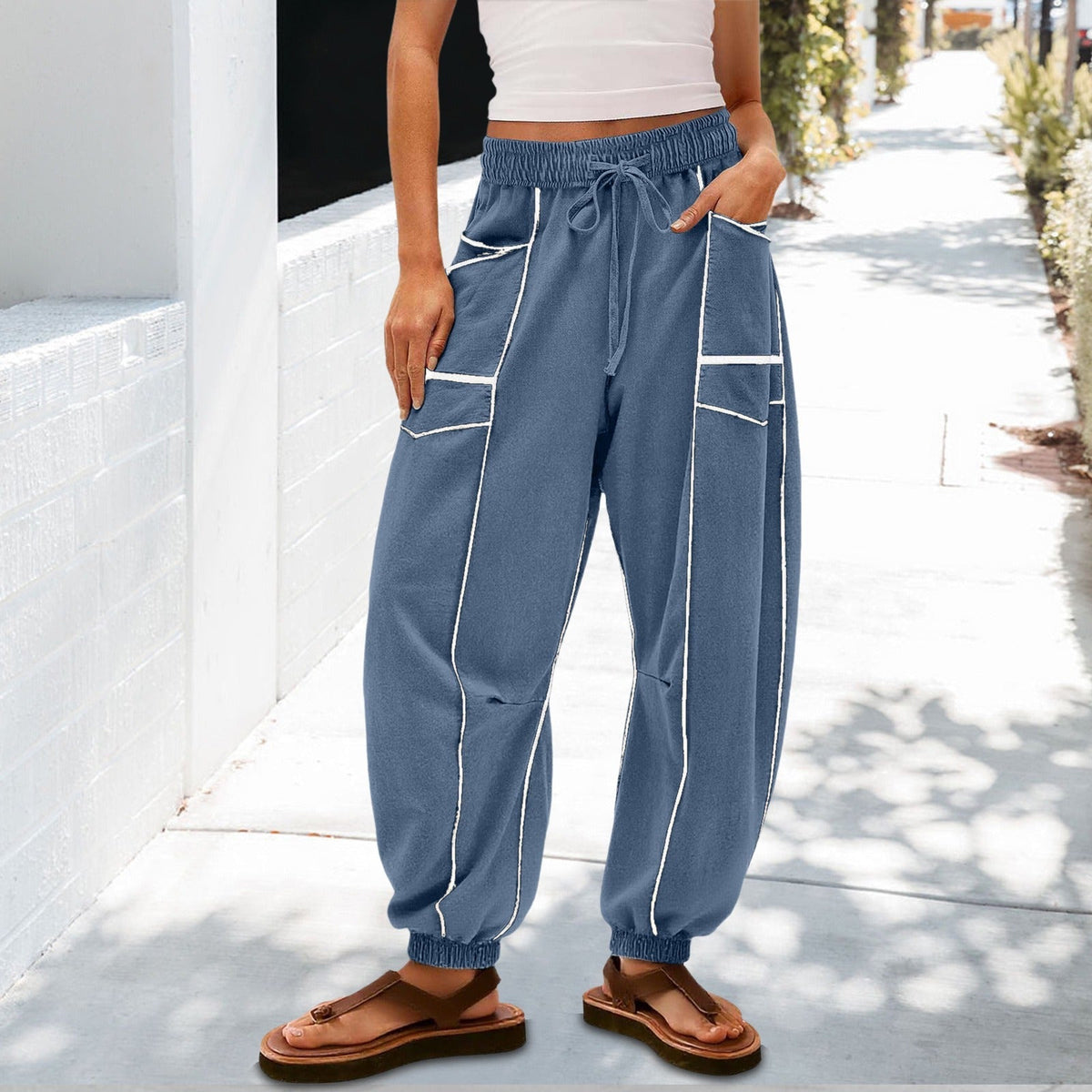 🔥Best-1 Sale Jogger 2025🔥Damen Baggy Barrel Jogger Weite Bein Lounge Sweathose mit Kordelzug und Taschen