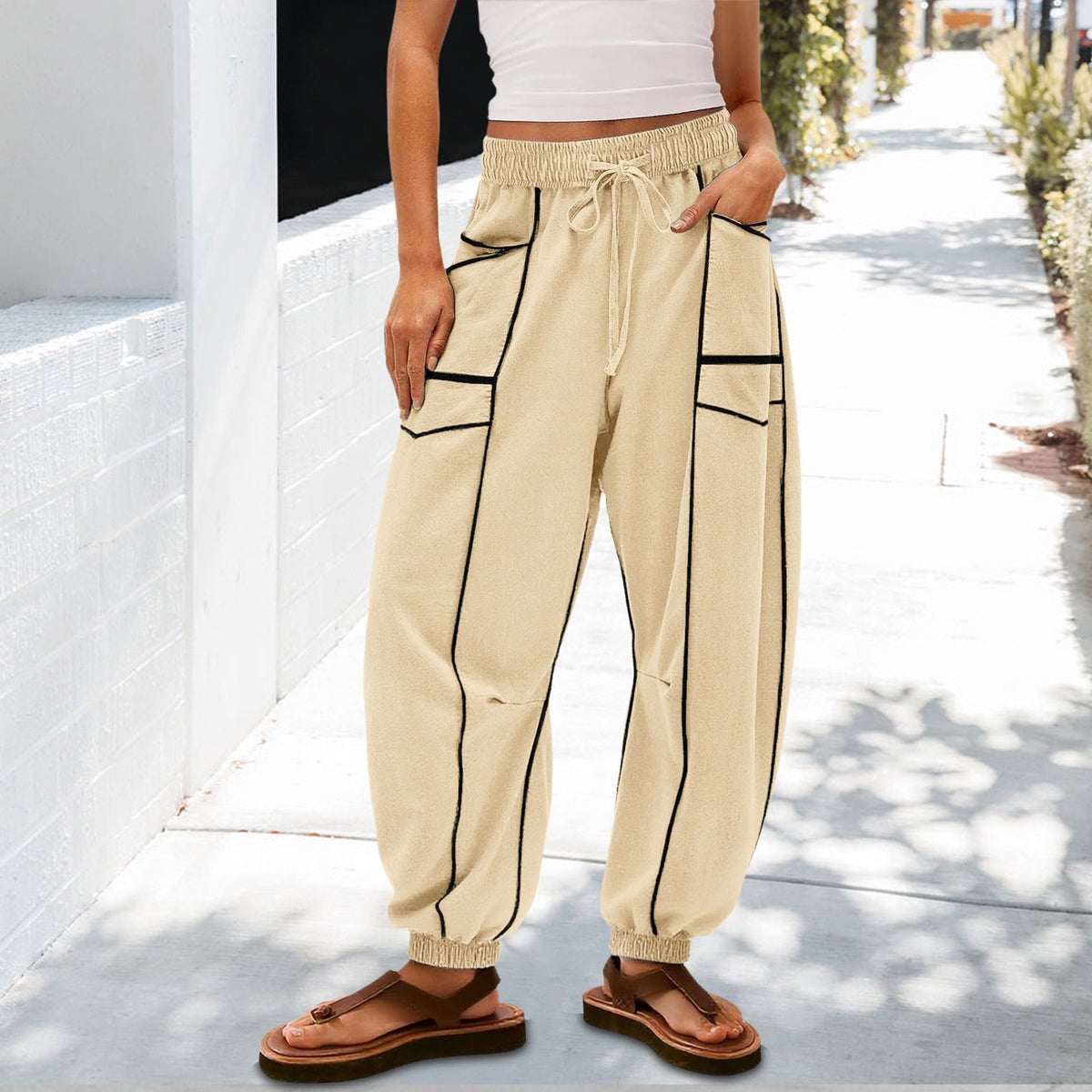 🔥Best-1 Sale Jogger 2025🔥Damen Baggy Barrel Jogger Weite Bein Lounge Sweathose mit Kordelzug und Taschen