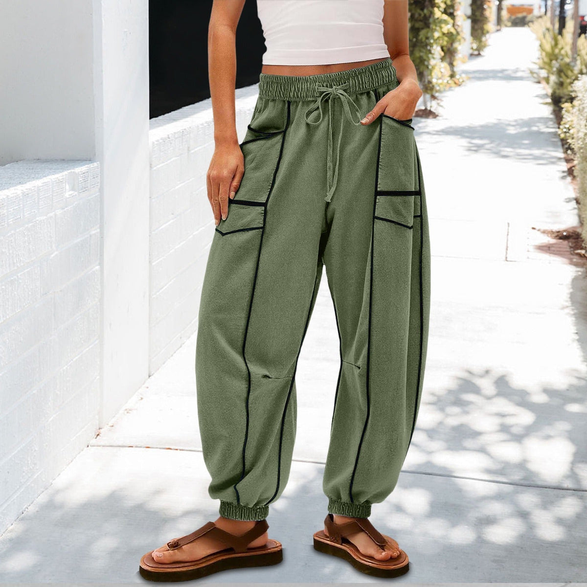 🔥Best-1 Sale Jogger 2025🔥Damen Baggy Barrel Jogger Weite Bein Lounge Sweathose mit Kordelzug und Taschen