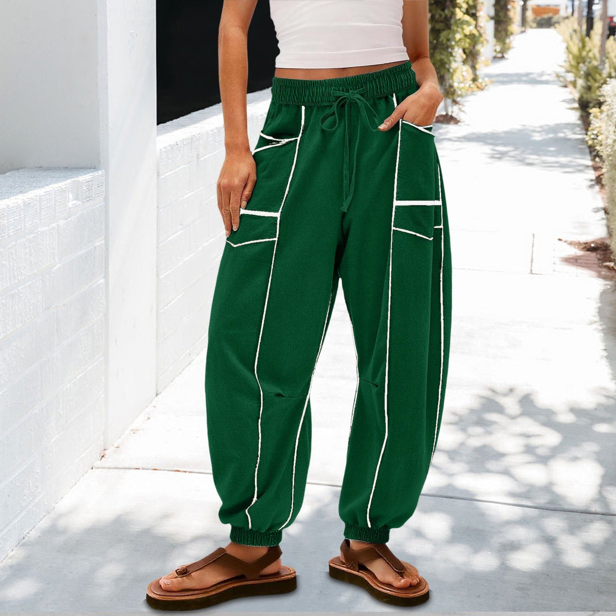 🔥Best-1 Sale Jogger 2025🔥Damen Baggy Barrel Jogger Weite Bein Lounge Sweathose mit Kordelzug und Taschen