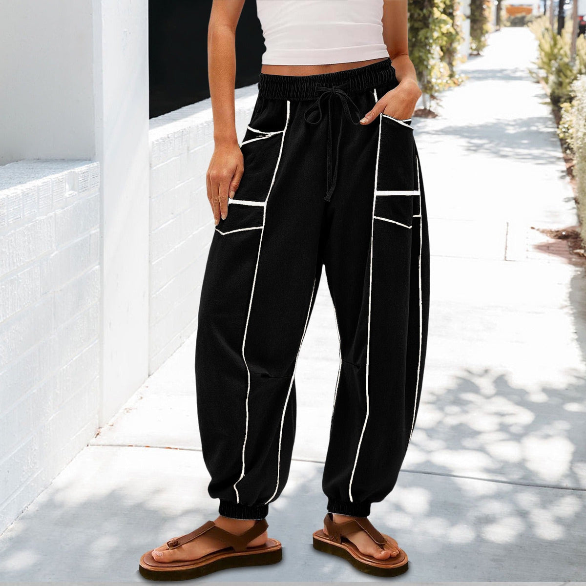 🔥Best-1 Sale Jogger 2025🔥Damen Baggy Barrel Jogger Weite Bein Lounge Sweathose mit Kordelzug und Taschen