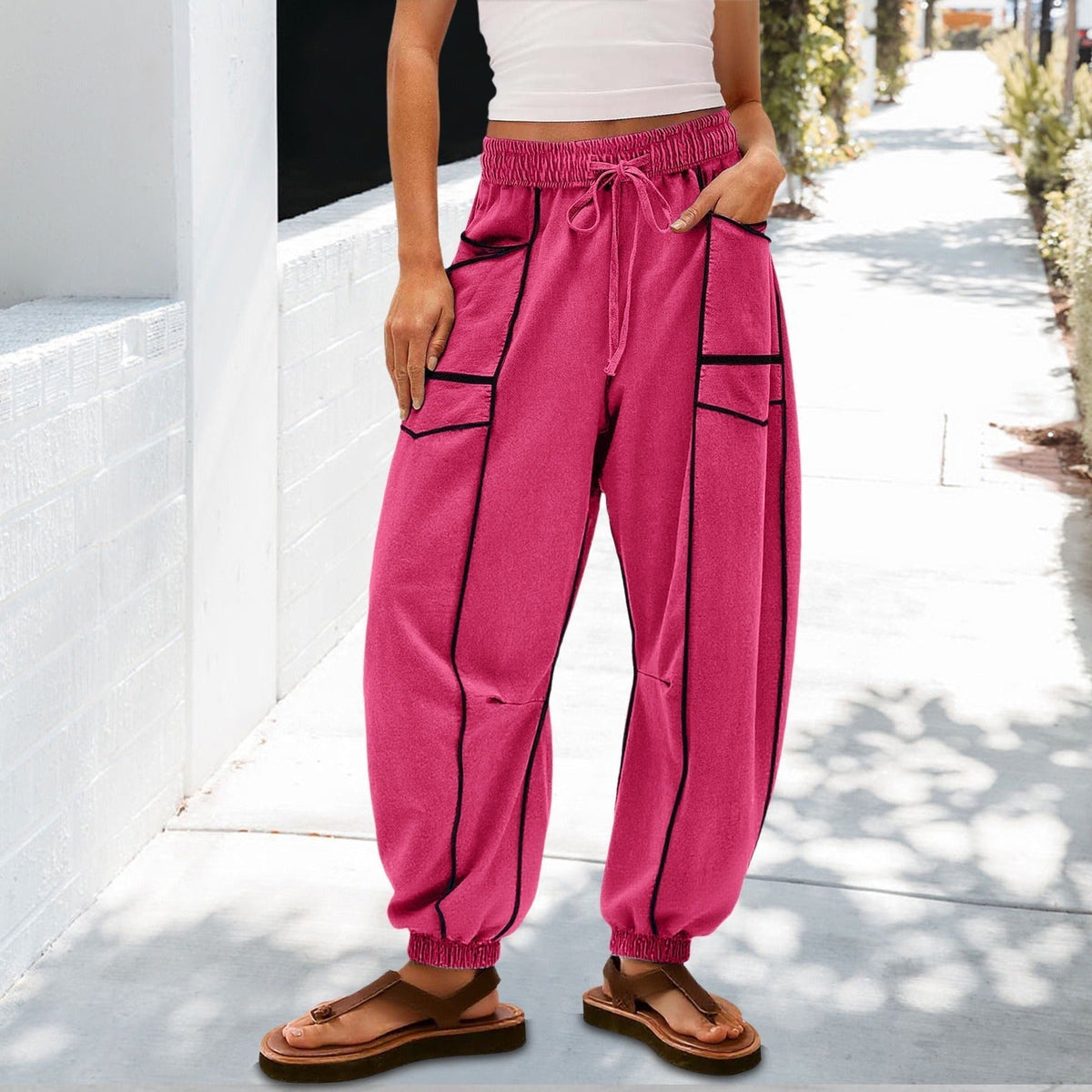 🔥Best-1 Sale Jogger 2025🔥Damen Baggy Barrel Jogger Weite Bein Lounge Sweathose mit Kordelzug und Taschen