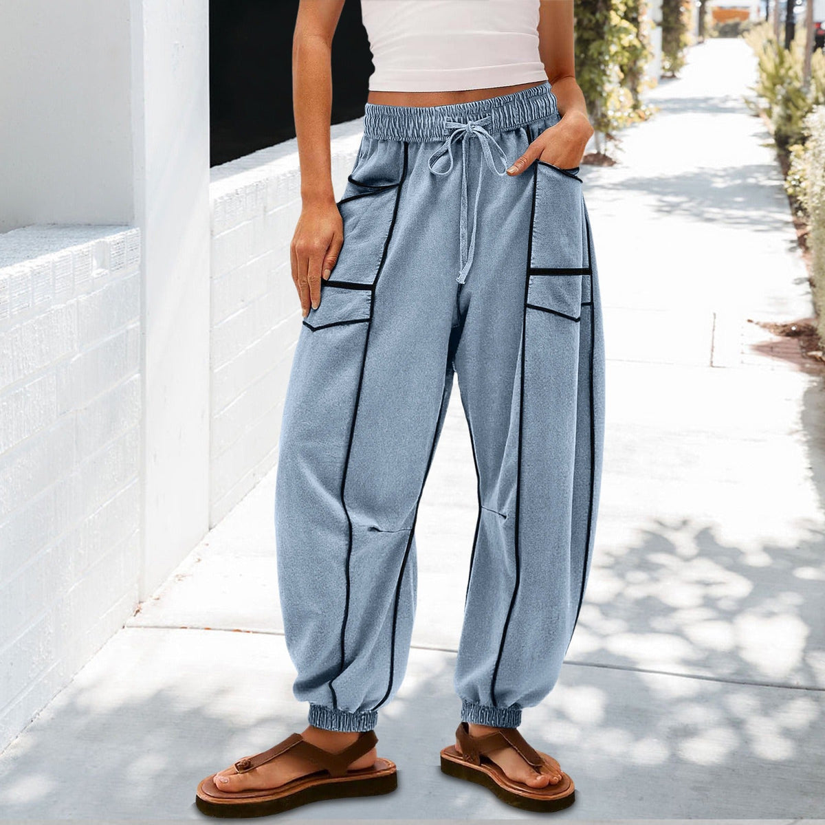🔥Best-1 Sale Jogger 2025🔥Damen Baggy Barrel Jogger Weite Bein Lounge Sweathose mit Kordelzug und Taschen