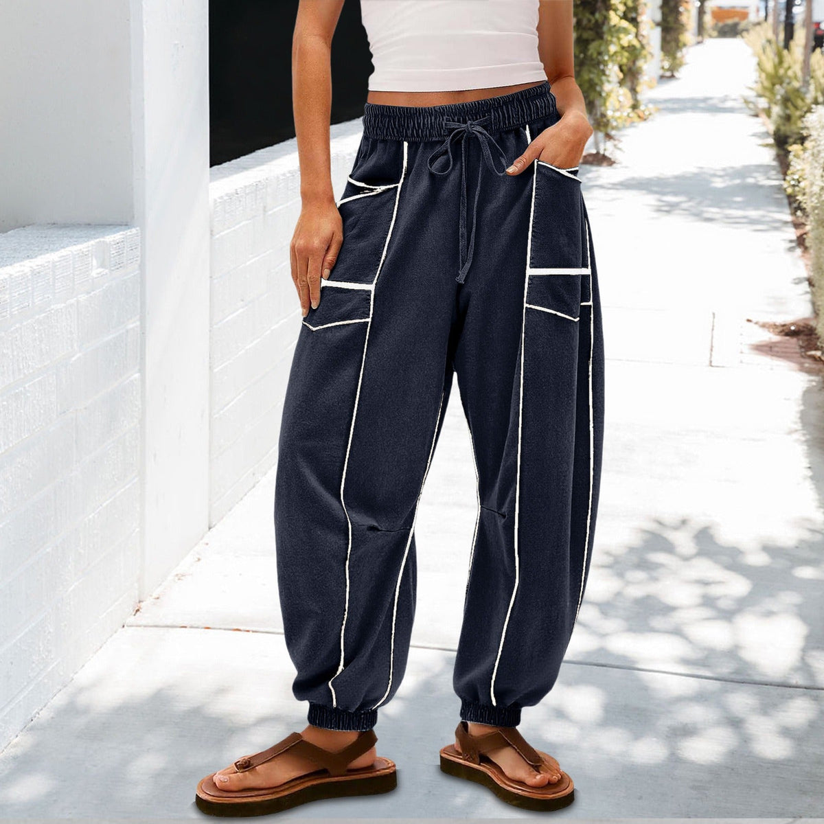 🔥Best-1 Sale Jogger 2025🔥Damen Baggy Barrel Jogger Weite Bein Lounge Sweathose mit Kordelzug und Taschen