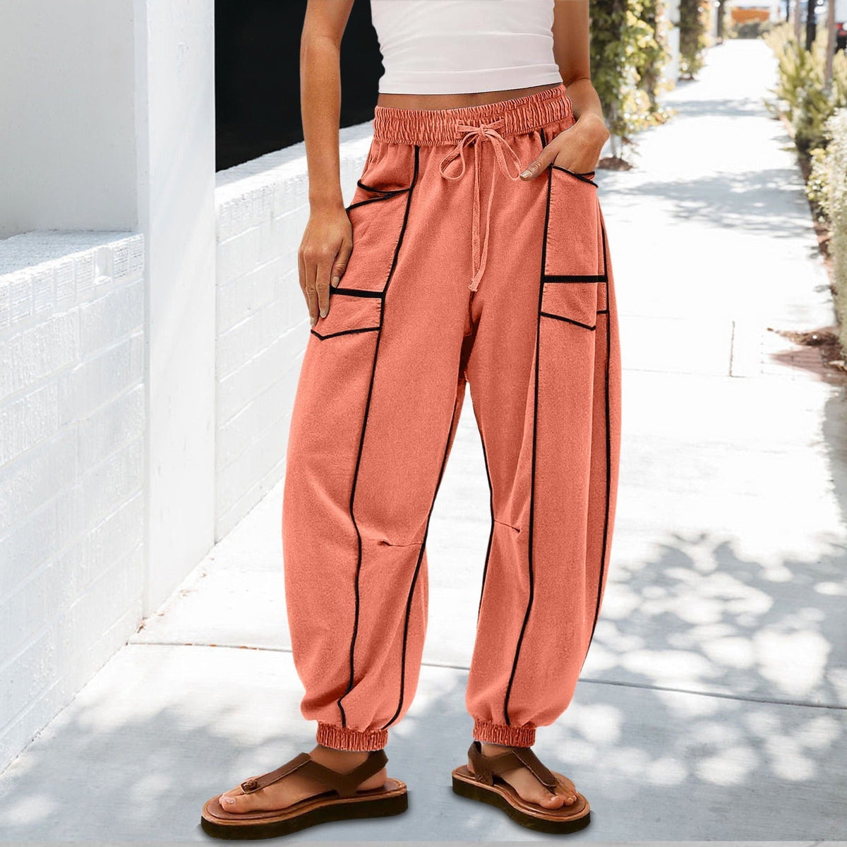🔥Best-1 Sale Jogger 2025🔥Damen Baggy Barrel Jogger Weite Bein Lounge Sweathose mit Kordelzug und Taschen