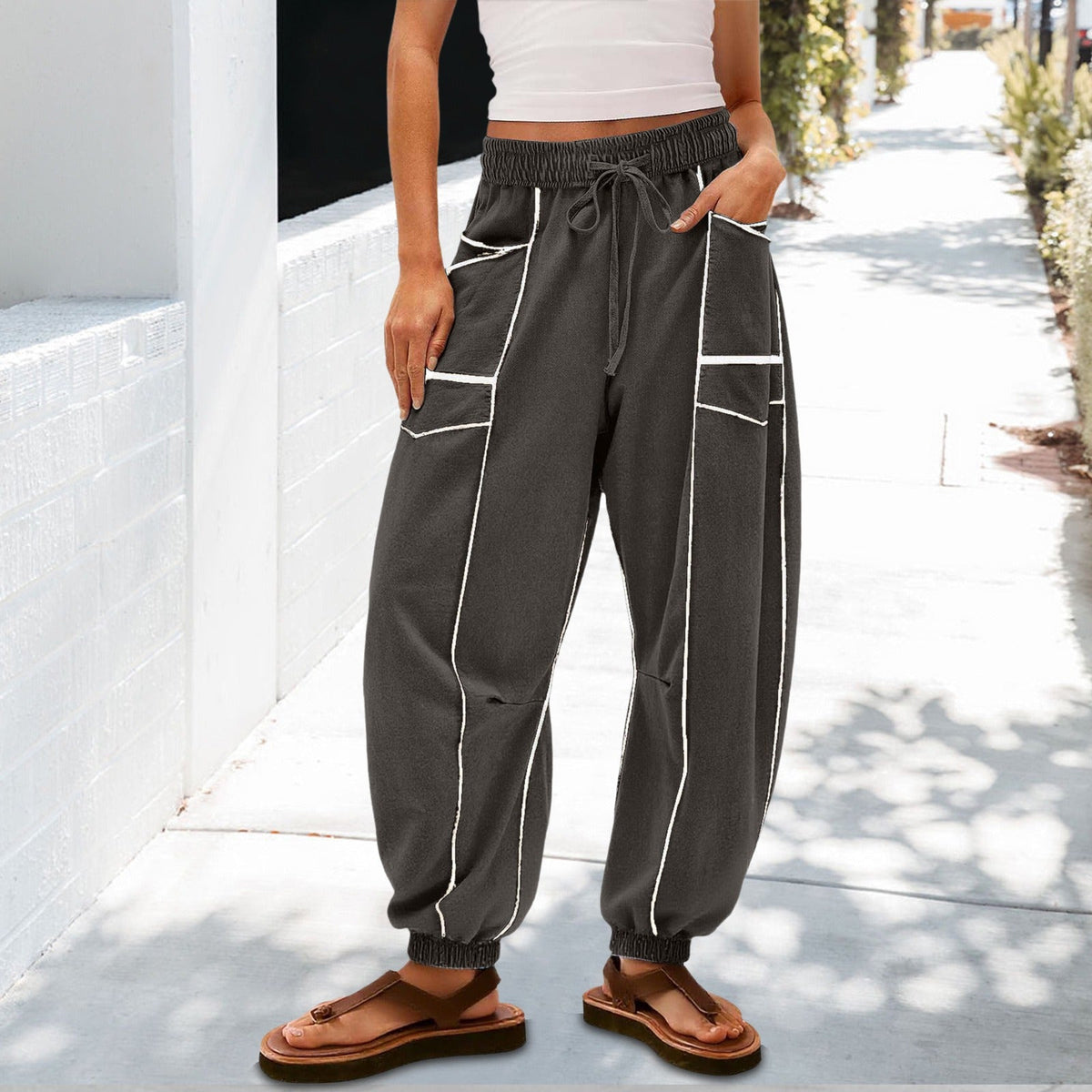 🔥Best-1 Sale Jogger 2025🔥Damen Baggy Barrel Jogger Weite Bein Lounge Sweathose mit Kordelzug und Taschen