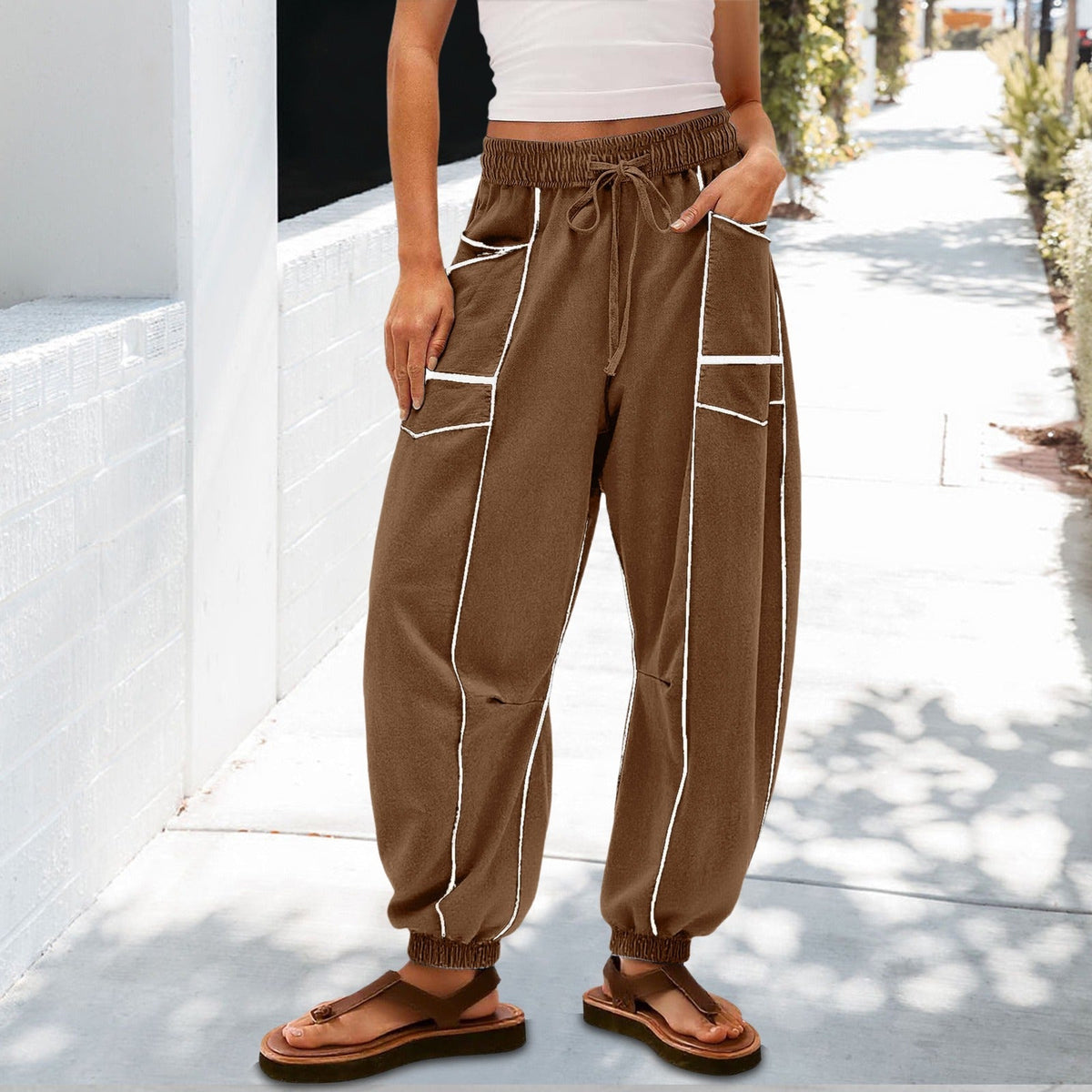 🔥Best-1 Sale Jogger 2025🔥Damen Baggy Barrel Jogger Weite Bein Lounge Sweathose mit Kordelzug und Taschen