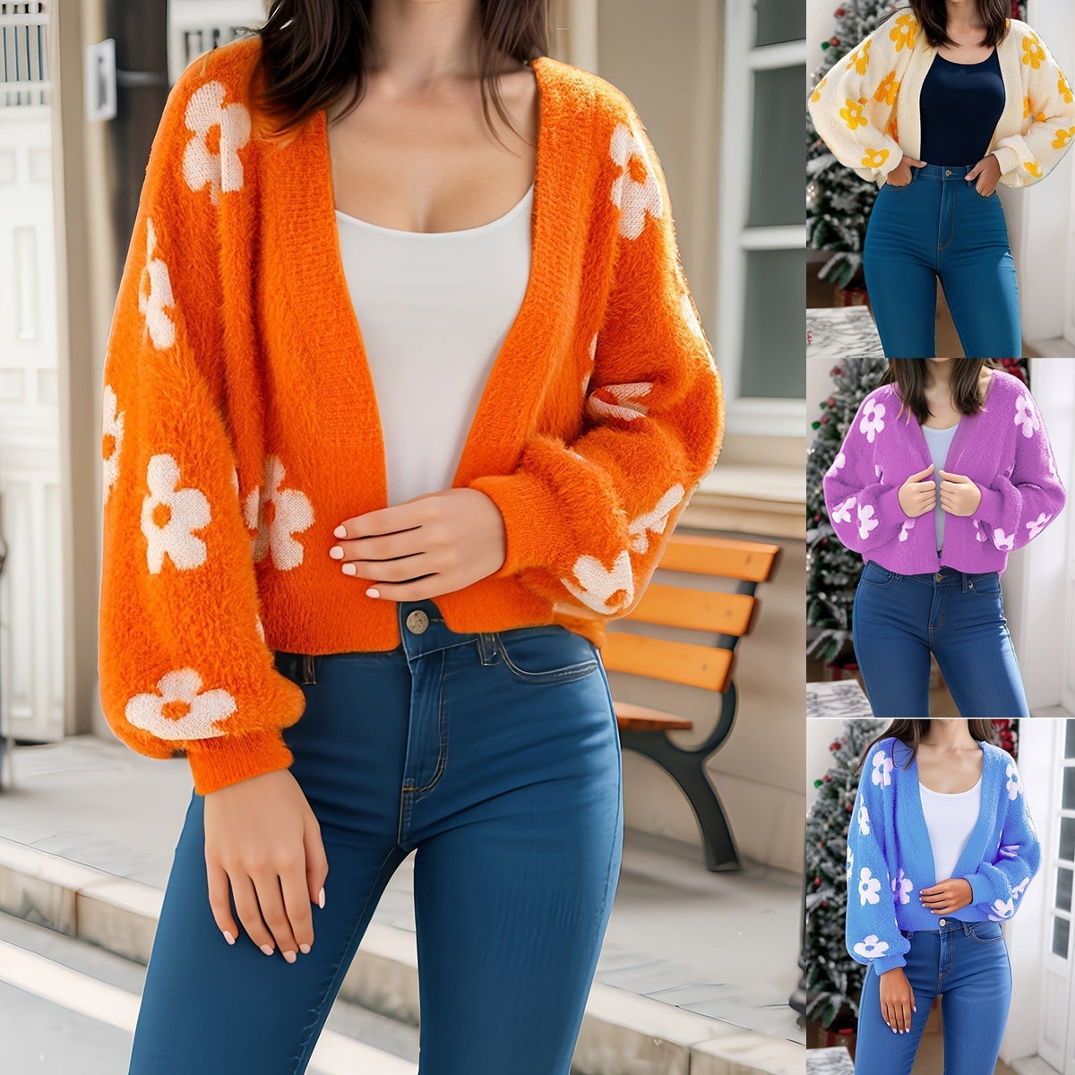 ✨Top-1 Sale Cardigan 2025✨|Damen Herbst/Winter Leichter Strickcardigan mit Blumenmuster und offener Vorderseite