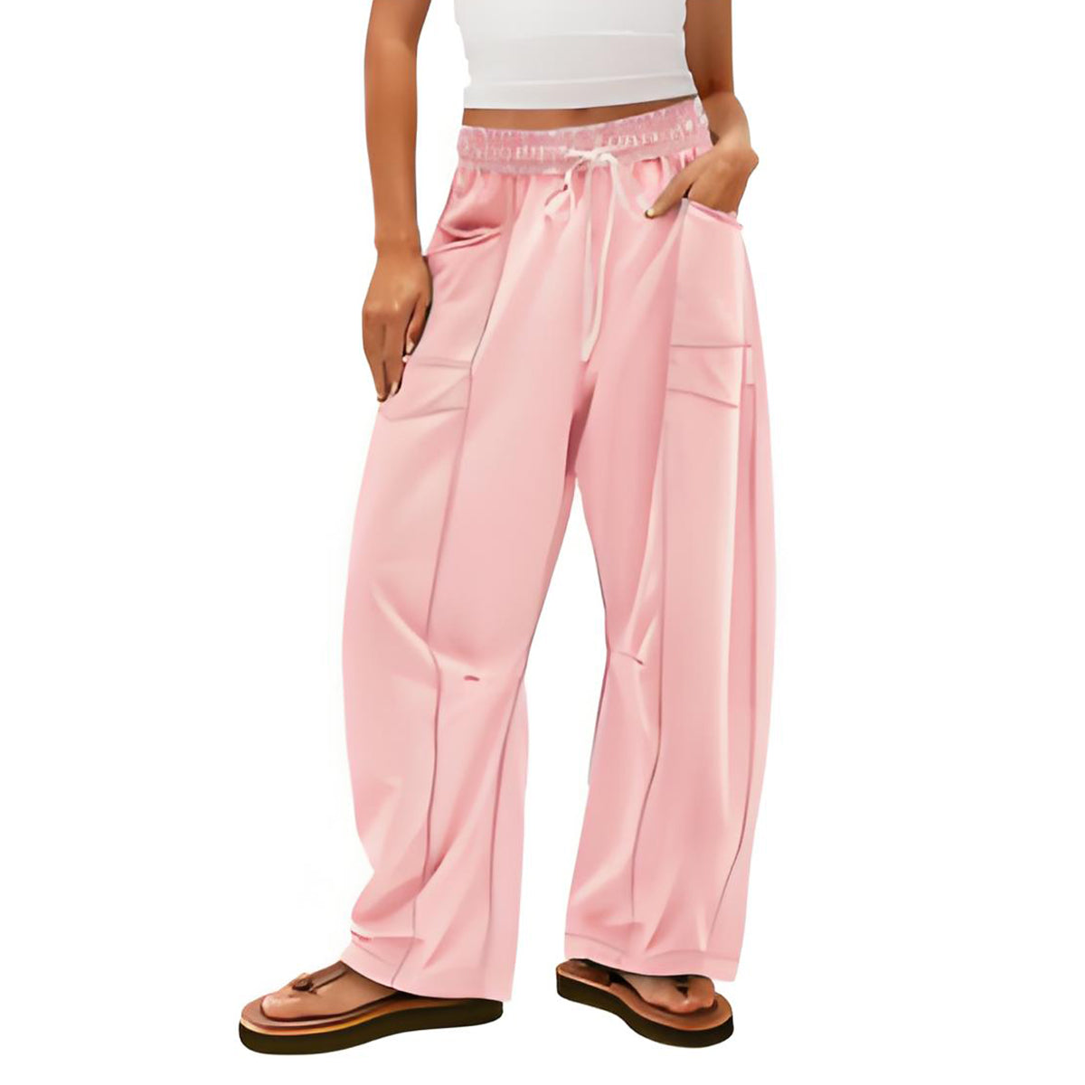 🔥Letzter Tag 69% RABATT🔥Damen Baggy Barrel Pants Weite Bein Lounge Jogginghose mit Kordelzug und Taschen