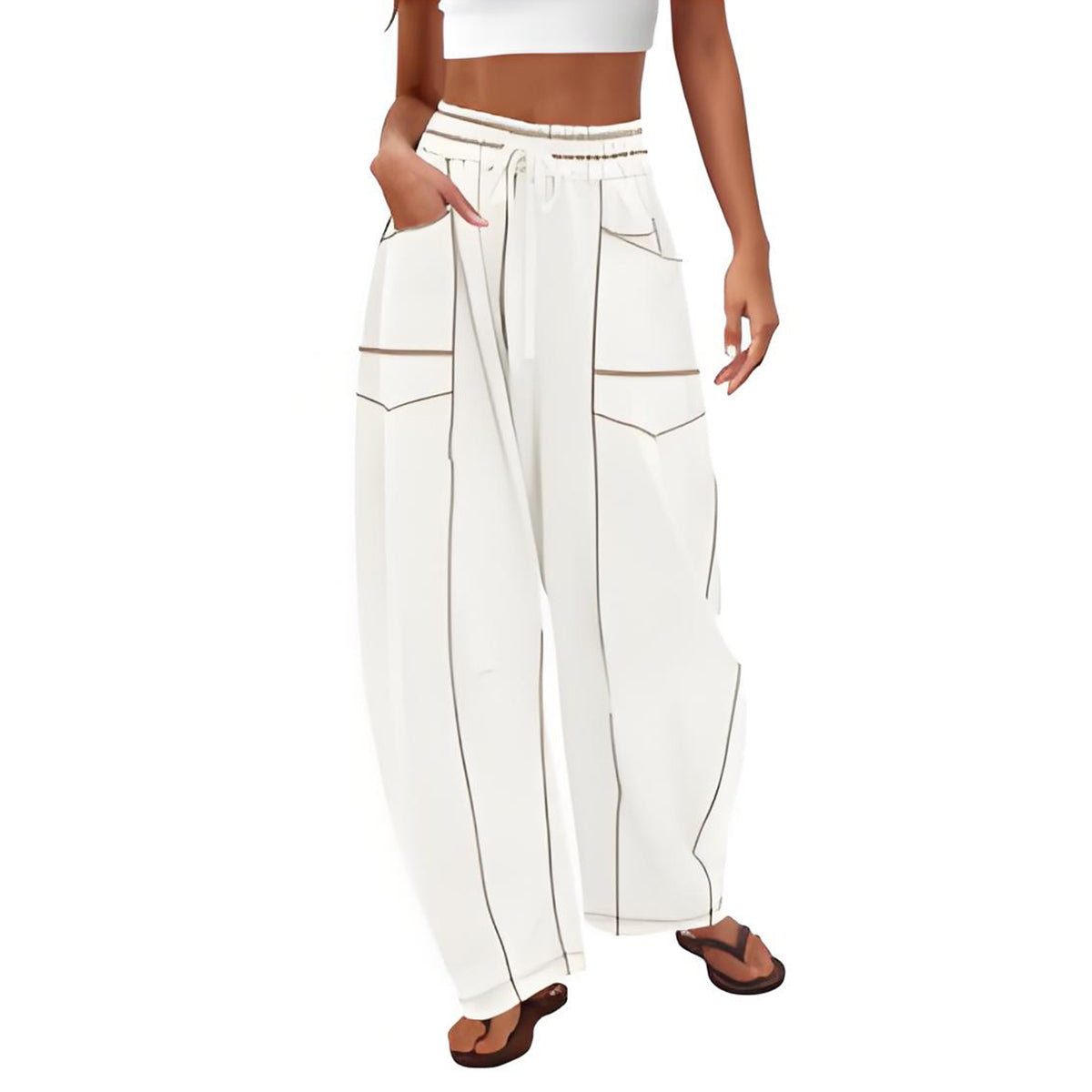 🔥Letzter Tag 69% RABATT🔥Damen Baggy Barrel Pants Weite Bein Lounge Jogginghose mit Kordelzug und Taschen
